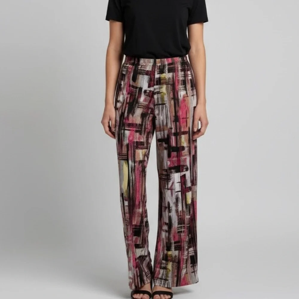 24/7 Comfort Apparel Abstract Print Wide Leg Pants – Multicolor Palazzo – Size L - Picture 1 of 7